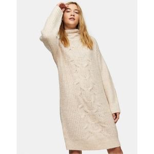 TOPSHOP Cable Knit Midi Sweater Dress In Ivory-brown